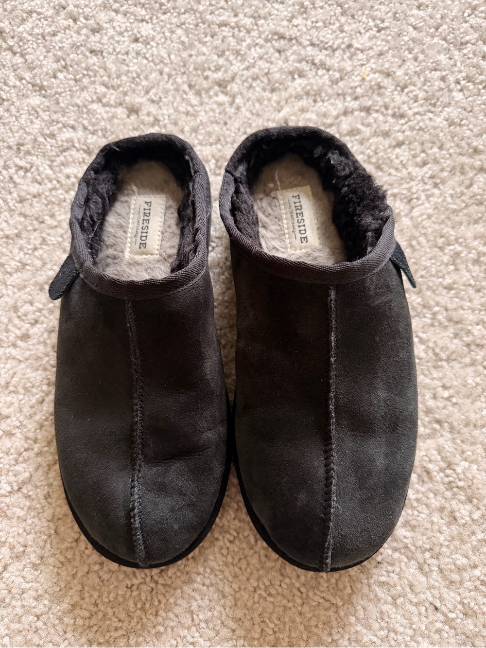 Fireside Men’s Black Suede Slip-On Slippers